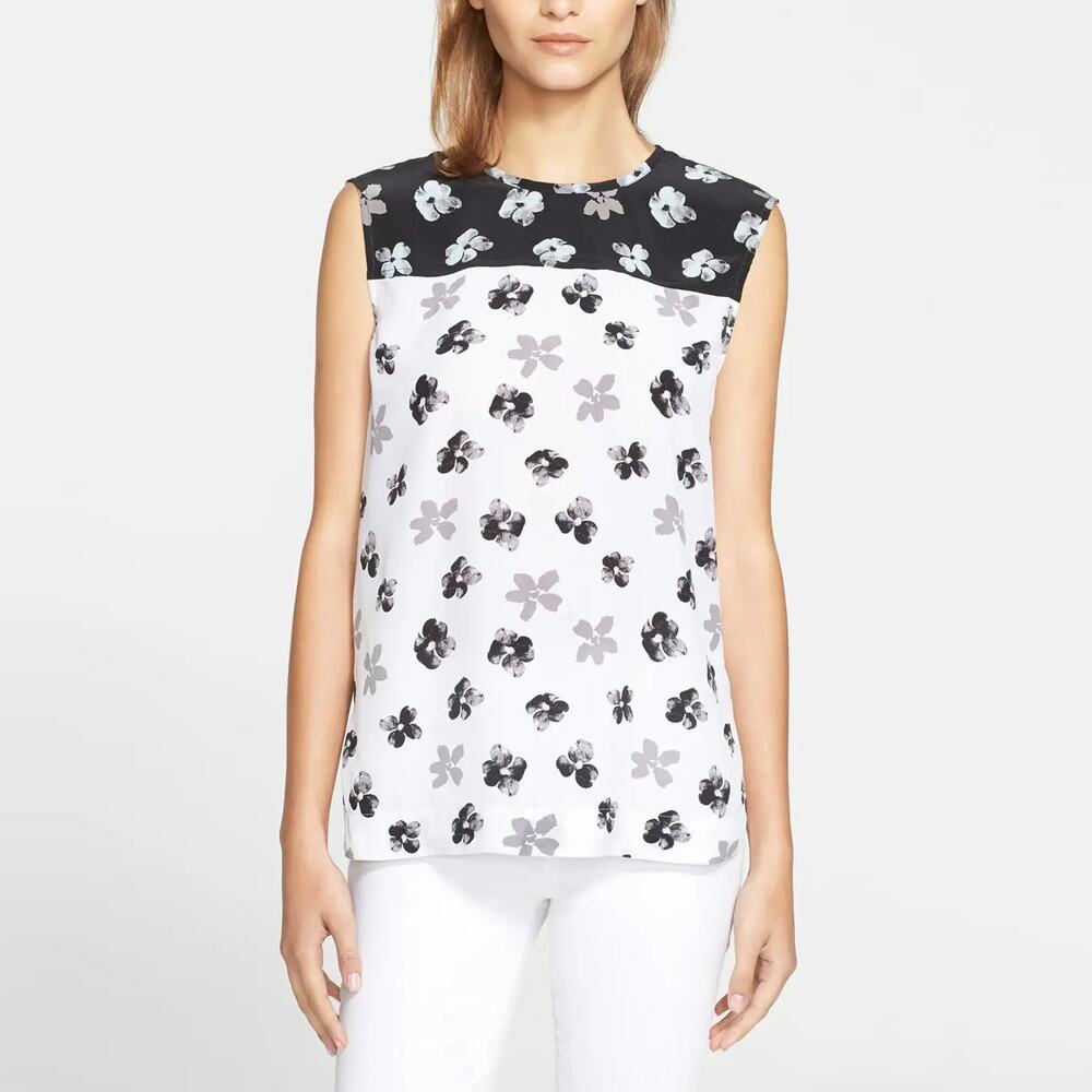 Equipment Kyle Tank in Moonlit Petunias 100% Silk Size Large Floral Sleeveless